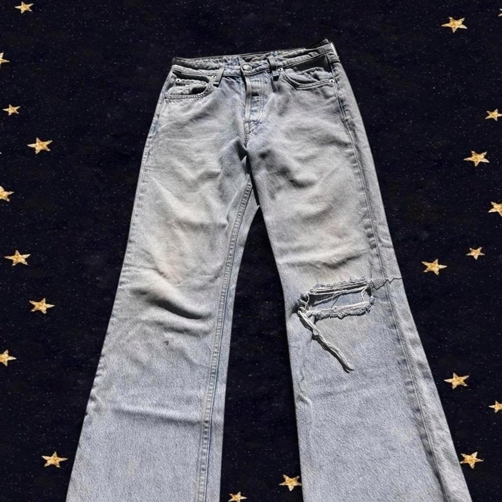 Rag & Bone New York Wide Leg Distressed Light Wash Jeans Womens Size 26 Blue